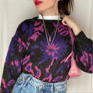 RETRO FUNKY MULTICOLOURED FLOWER PATTERN SWEATER